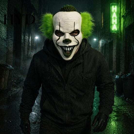 Breathable Cosplay Mask Halloween Short Hair Clown Mask, Scary Joker Full Face Creepy for Masquerade Party Costume Props Horror Prop