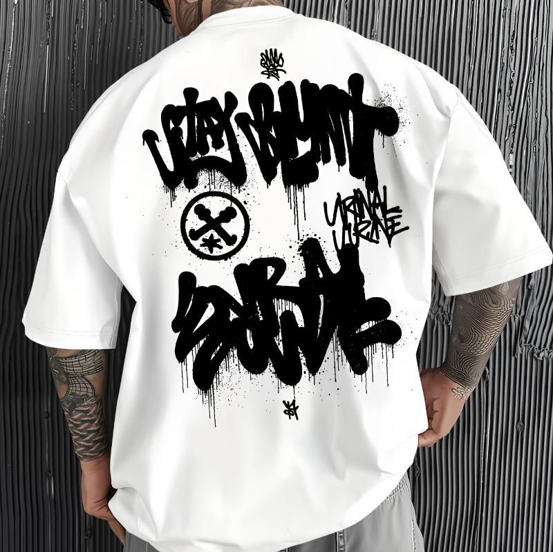 Street Graffiti Letter Pattern Printing Unisexs Tshirt with Street Style Suitable for Daily Wear Loose Tshirt