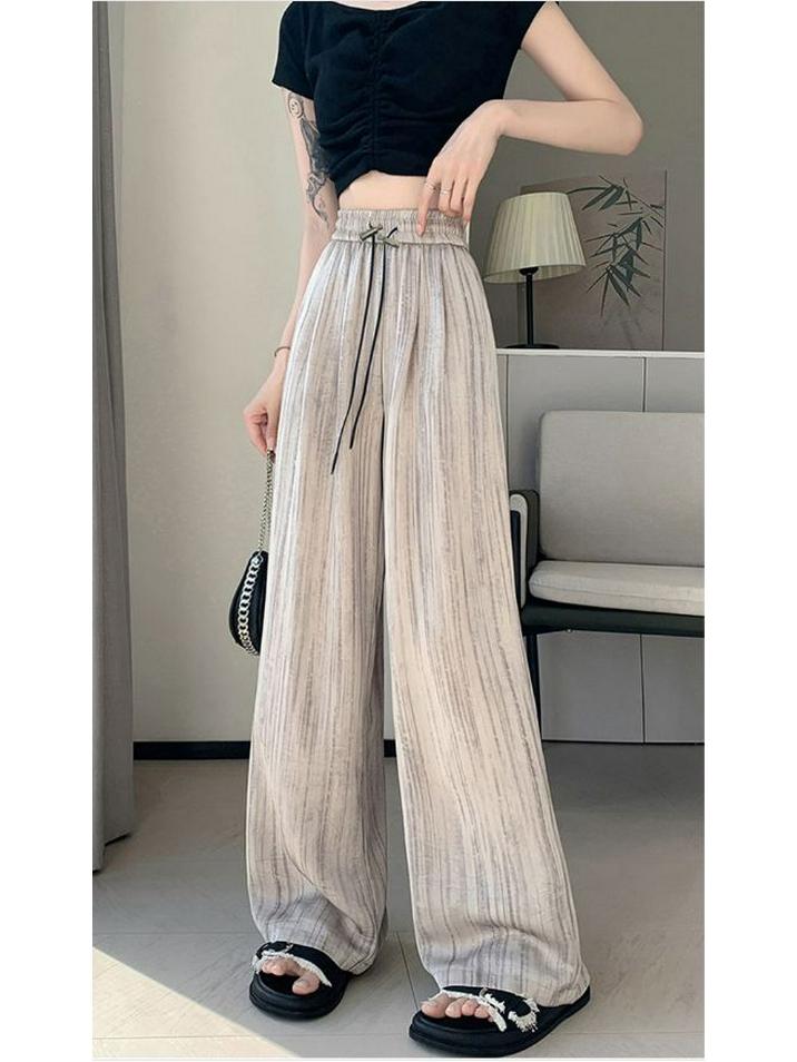 Брюки широкие из ледяного шелка, сатина с принтом тушью, летний тонкий стиль 2025, прохладный плиссированный драпированный дизайн в стиле Ямамото.