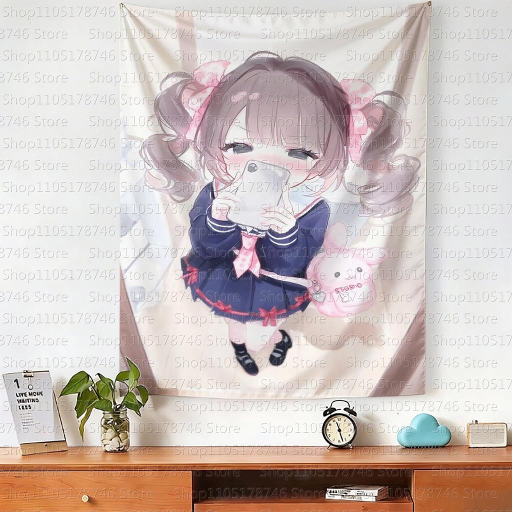 Cute girl pink Japanesestyle girl tapestry wall hanging for indoor decoration Lolita girl style pink doublesided best friend