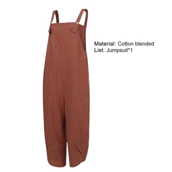 Fashion Jumpsuit Solid Color Loose Women Shoulder Strap Pockets Romper for Daily Wear
