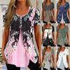Shirts For Women Short Sleeve Tops Dressy Summer Casual Printed  V-neck Irregular Hem Blouses Tees