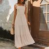 Summer Women Backless Solid Color Suspender Long Dress