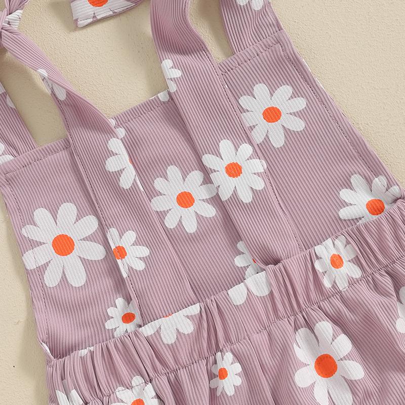 Citgeett Summer Kids Toddler Girls Flare Jumpsuit Daisy Print Sleeveless Tie-Up Romper Casual Clothes