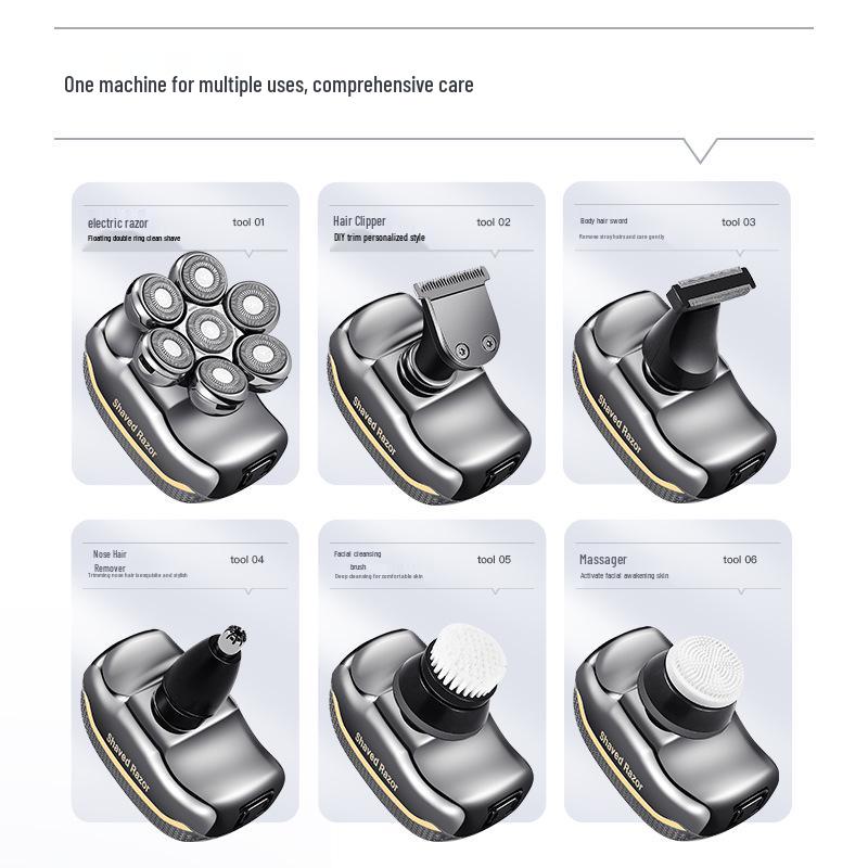 Немецкая точность 7-головочная электрическая бритва и машинка для стрижки волос для мужчин - Перезаряжаемая, многофункциональная бритва для бритья головы