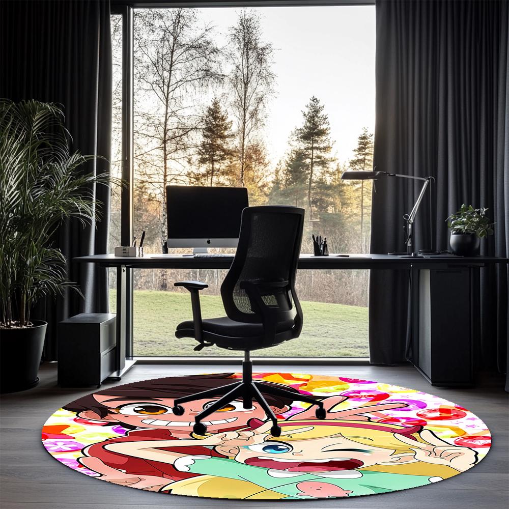 Star Butterfly Printed Round Rug Carpet Chair Rug Area Rug Entryway Doormats,for Office Chair Living Room Bedroom Kitchen Room.