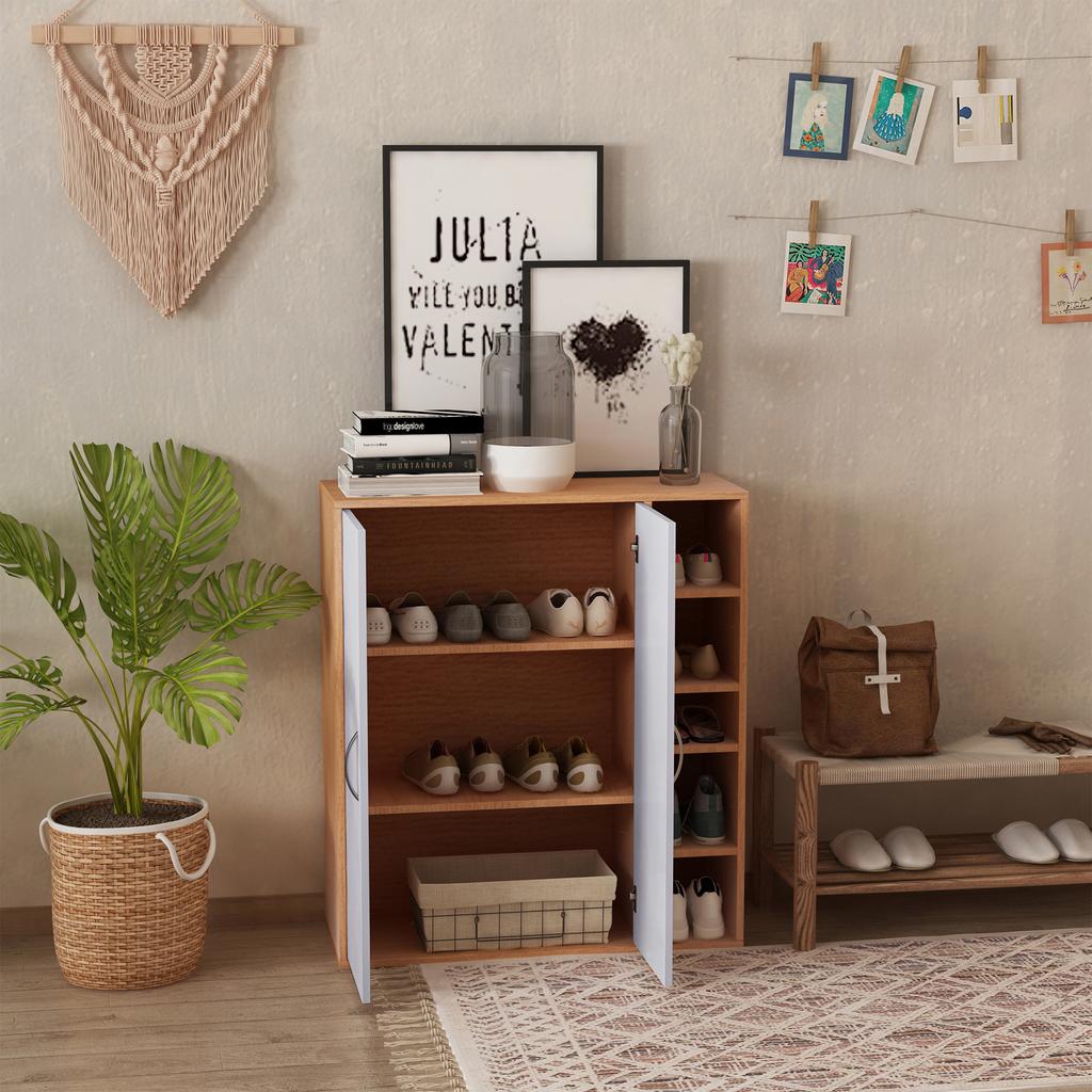 Slim Wall-Mounted Shoe Rack, 2 Doors, Adjustable Shelves, Wood, 80x32x91cm