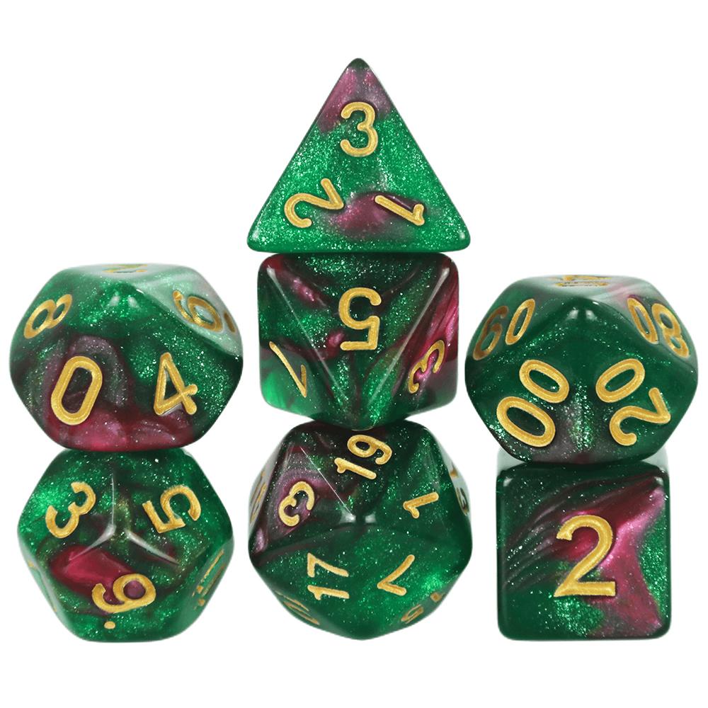 Набор из 7 игральных костей DND Polyhedral Dice, разноцветные с блестками, D4 D6 D8 D10 D% D12 D20 для настольных игр DND TRPG, развлекательных игр для вечеринок