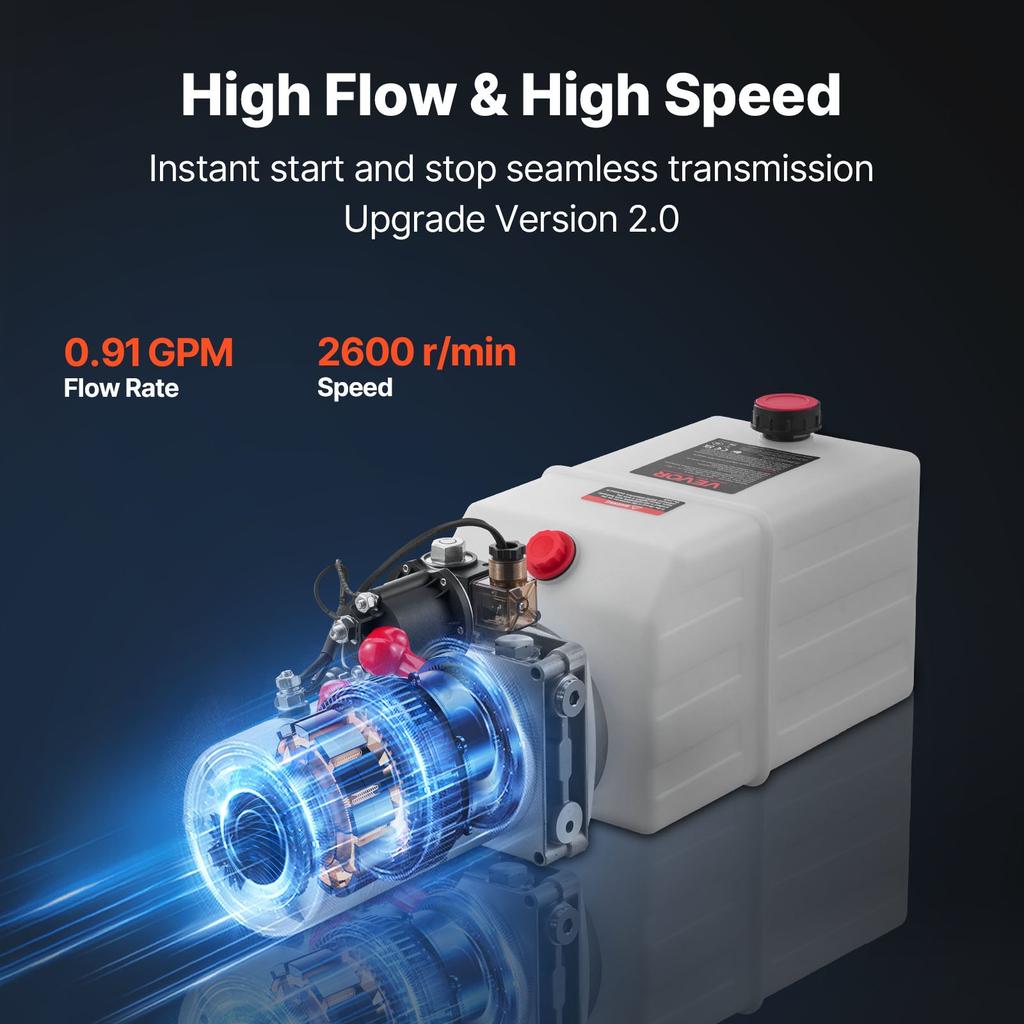VEVOR 7 L Hydraulic Power Unit, Single Acting Dump Trailer Pump, 22 MPa Max Relief Pressure & 3.4 L/min Flow Rate