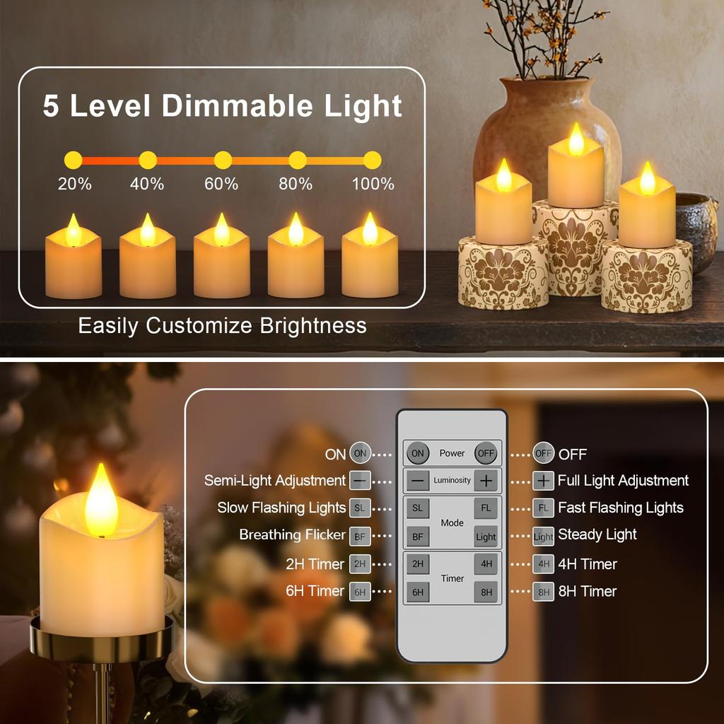 PChero USB-C Rechargeable Candle Lights, LED Candles, Rechargeable Power Outage Candle Lights, Flameless Rechargeable LED Candles, Timer Function,
