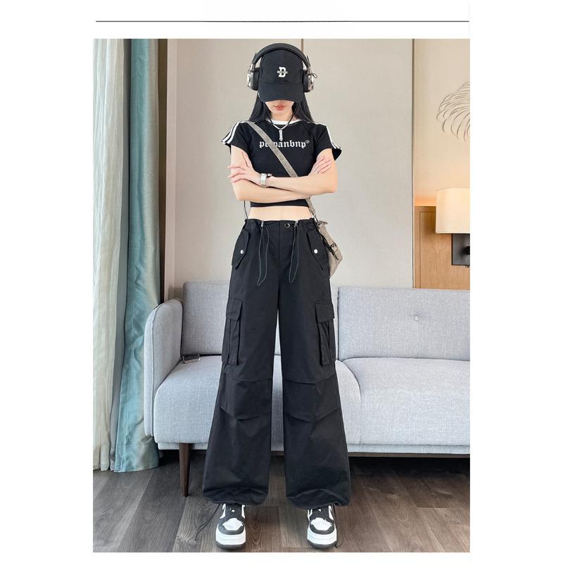 Summer Thin High Waist Tied Feet Wide Legs Two Wear Drawstring Casual Sweatpants
