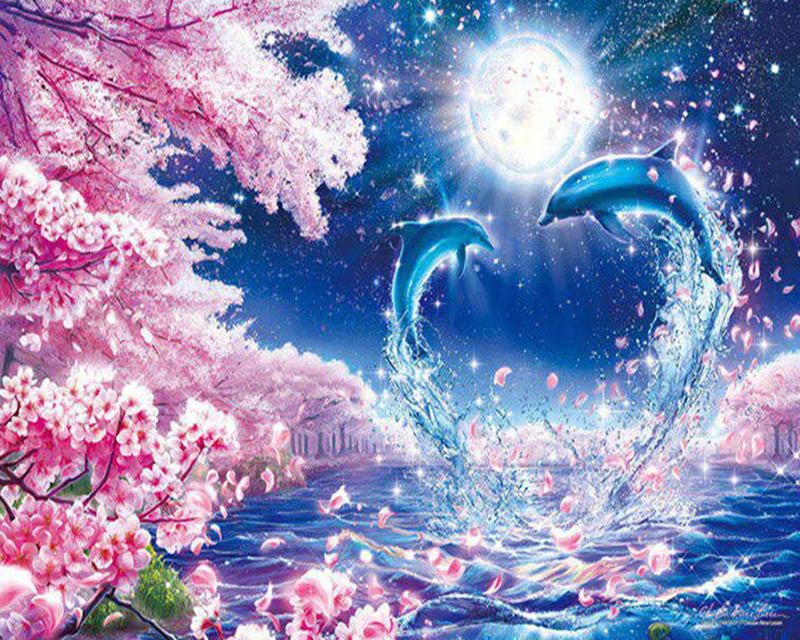 5D DIY алмазная живопись дельфины пейзаж Алмазная вышивка крестиком морские животные фотографии из стразов мозаика домашний декор