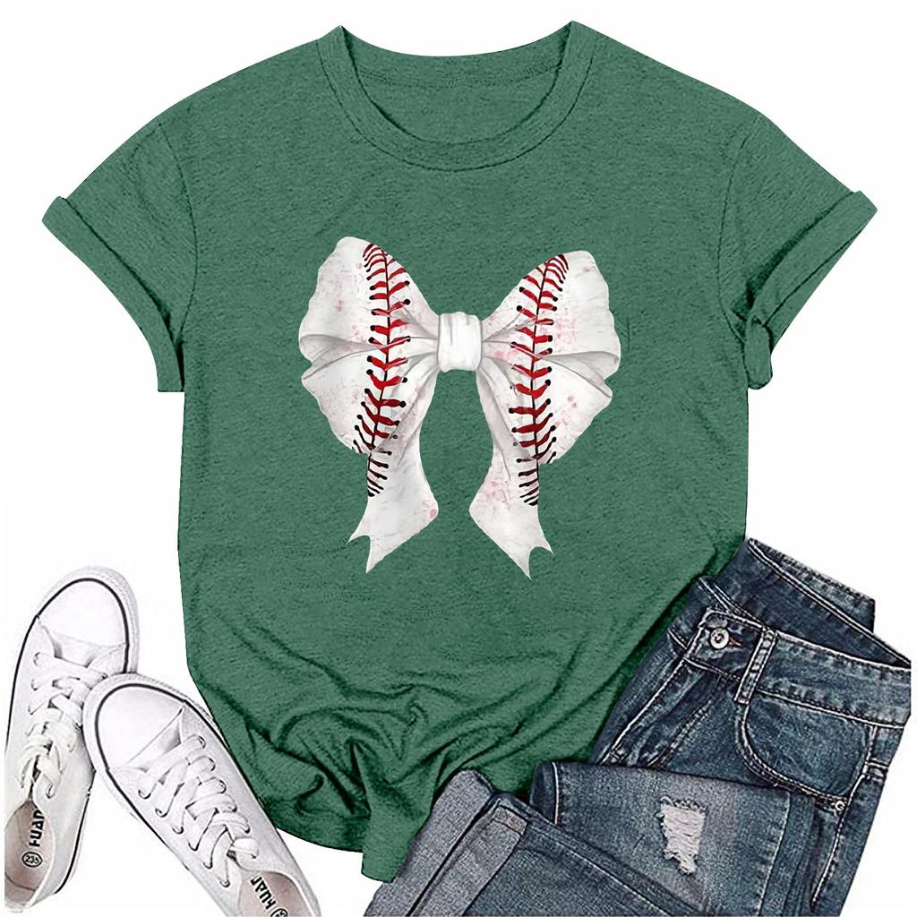 Женская повседневная футболка с принтом бейсбола, круглый вырез, пуловер, короткий рукав