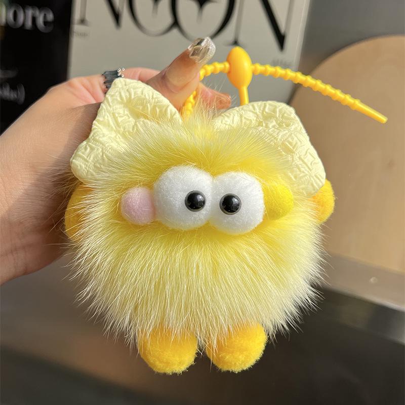 Creative Fox Fur Bowknot Coal Pendant Keychain & Backpack Charm for Girls
