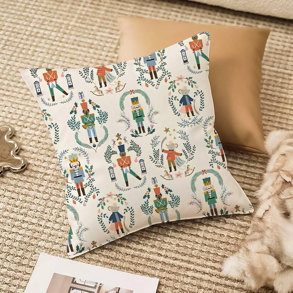 Merry Christmas NNutcracker Pattern Pillow Case Antidustmite Pillowcase Invisible zipper silky plush Sofa