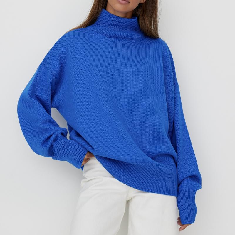 Женский свитер с высоким воротником, базовый мягкий красный вязаный топ с длинными рукавами, пуловер, классический однотонный винтажный зимний зимний свитер со стоячим воротником для женщин