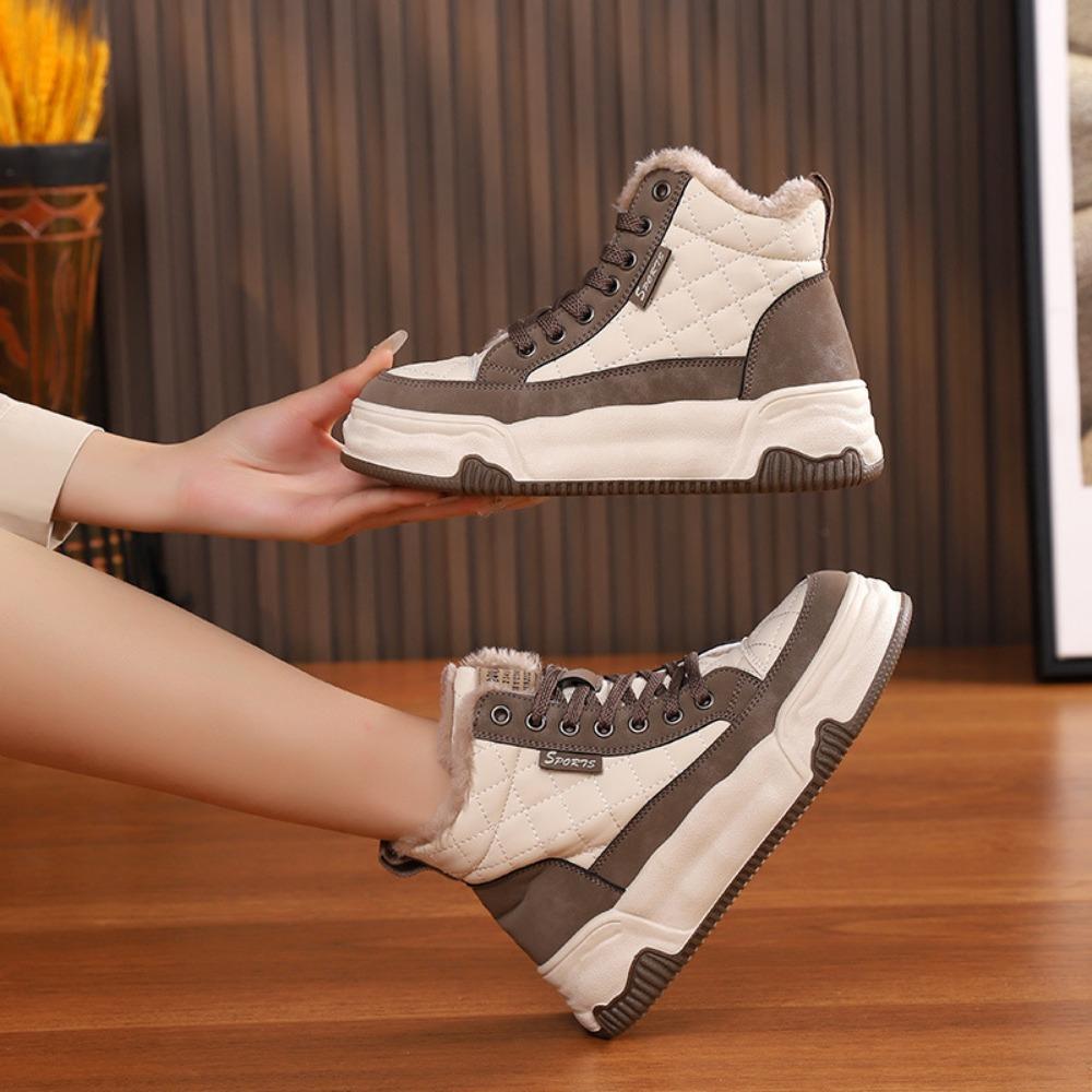 Женские высокие туфли с плюшевой теплой хлопковой подкладкой. Осенне-зимняя новая спортивная и досуговая обувь на платформе для женщин. Кроссовки.
