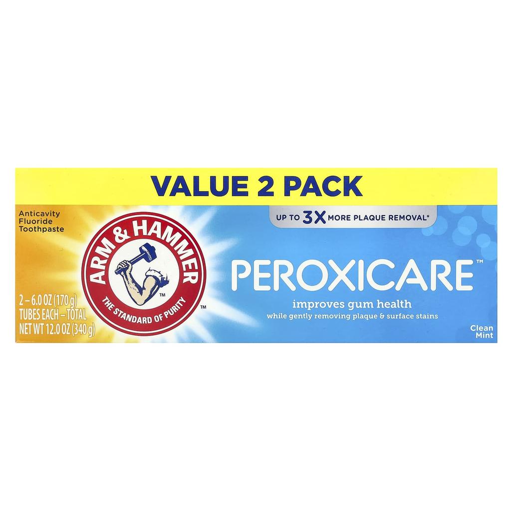 Arm & Hammer PeroxiCare, Deep Clean, зубная паста с фтором против кариеса, чистые мятные конфеты, двойная упаковка, 6,0 унций (170 г) Каждый