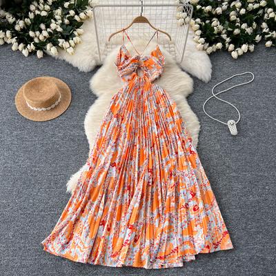 Летние женские платья Pure Desire Sexy Holiday Heart Hollow Hanging Neck Halter High Talya Slim Printed Pleated Long Dresses