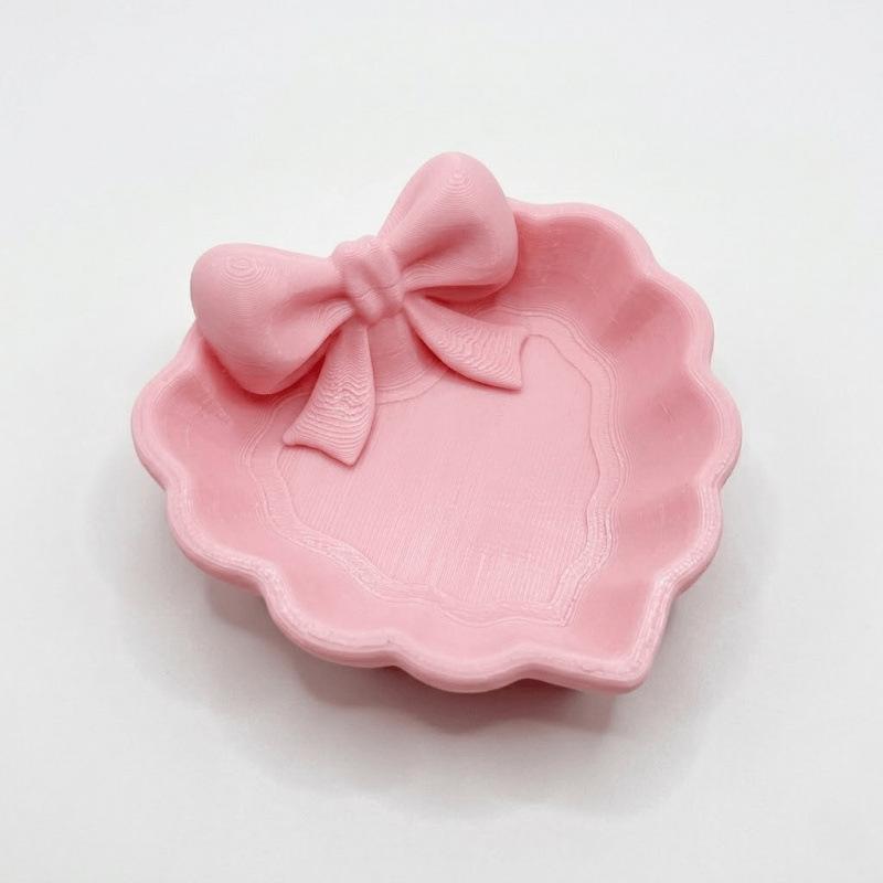 Heart-Shaped 3D Printed Jewelry Tray With Pink Bow, Elegant Decor For Table, Sink & Office Desk, Perfect For Jewelry Storage