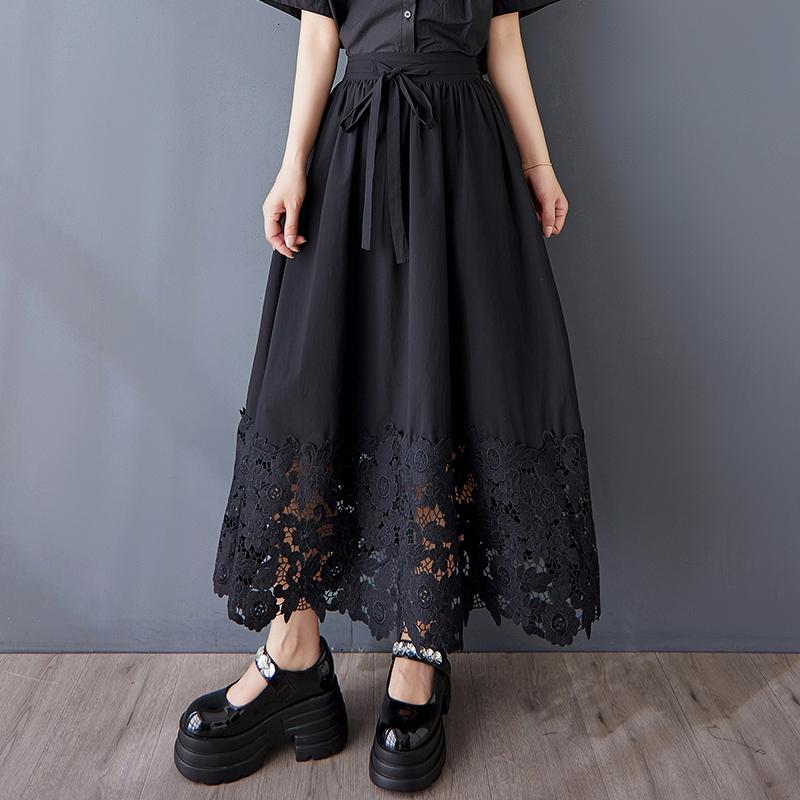 Dimanaf 2025 Женские летние юбки больших размеров Винтажные эластичные плиссированные элегантные кружевные юбки Новые с высокой талией
