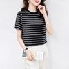 Temperament Striped Silk T-shirt Women's Short-sleeved Summer Dress Fashion Mulberry Silk Thin Top