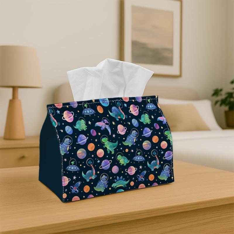 1pc Playful Cosmic Illustration Party Tissue Box with Space Planet Pattern, Multi-Functional Fabric Tissue Box, Outdoor Party Supplies, Home Daily Des