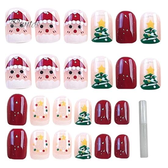 24 шт., рождественские милые короткие маникюрные стильные съемные тонкие накладные ногти, тонкие легкие накладные ногти