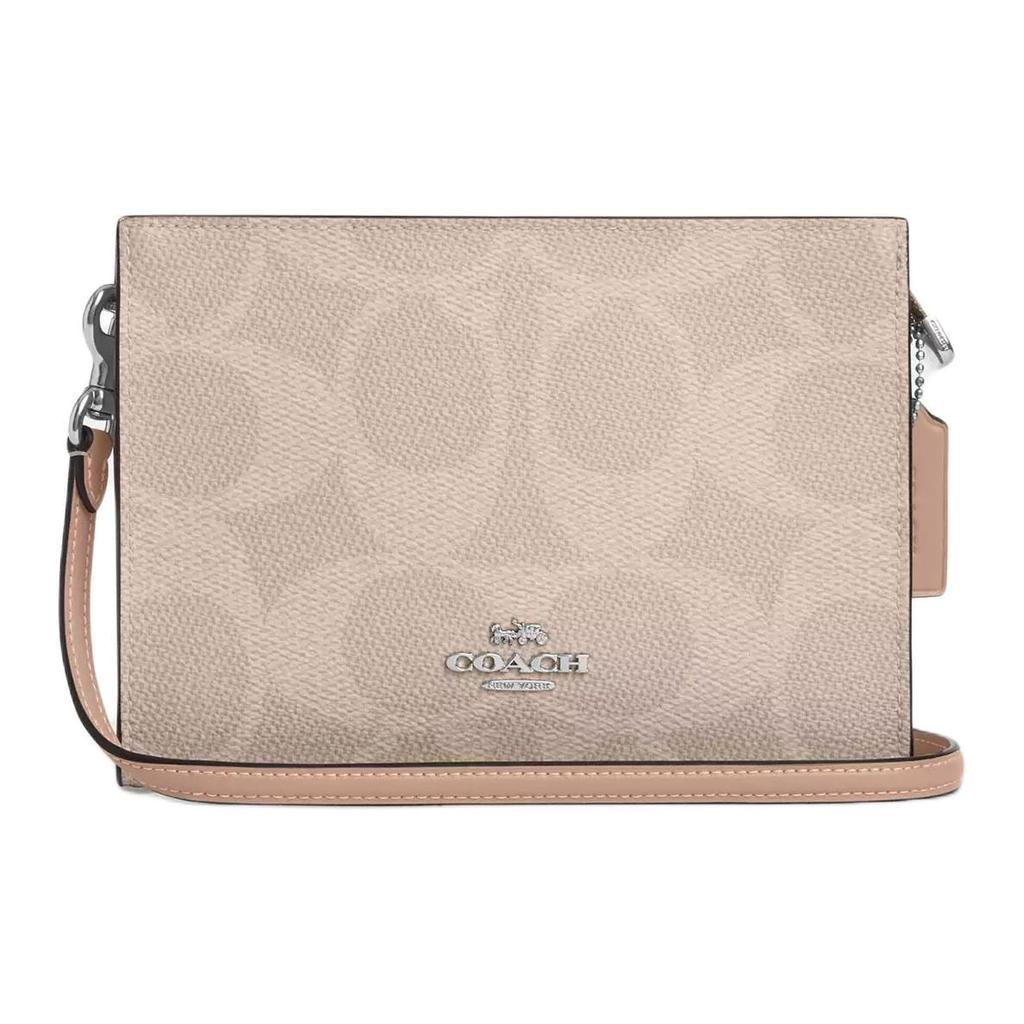 COACH SignatureCanvas Coated Canvas Crossbody Bag, Shoulder Bag Small Women's Silver & Sand & Taupe CAR12-SVPWH