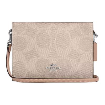 SignatureCanvas Coated Canvas Crossbody Bag, Shoulder Bag Small Women's Silver & Sand & Taupe CAR12-SVPWH
