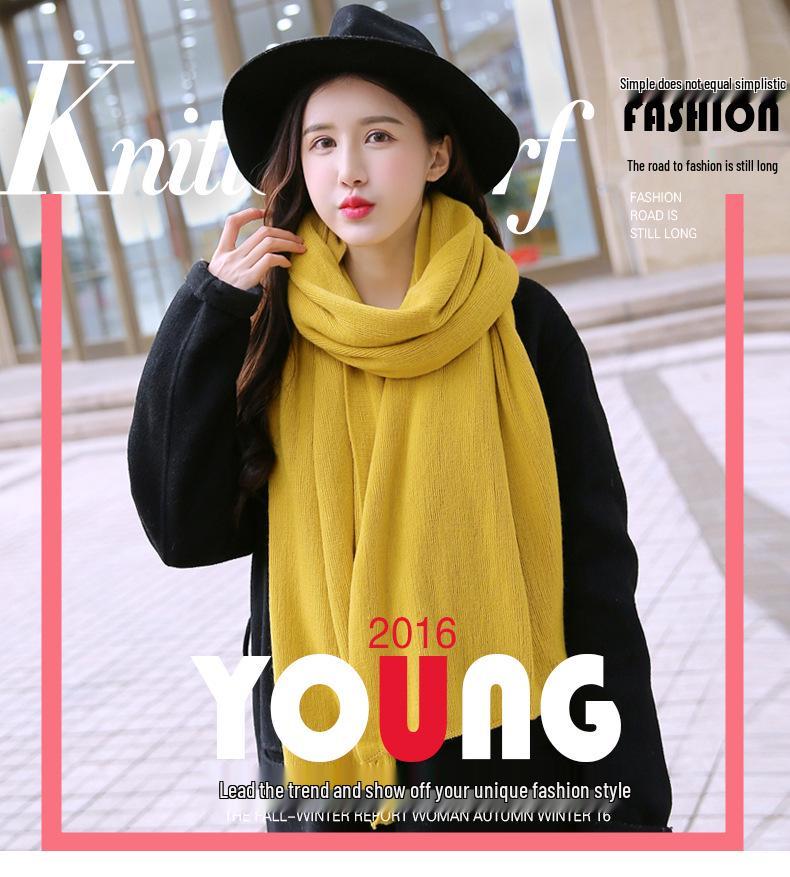New Women's Korean Style Solid Color Knit Scarf Shawl for Autumn Winter