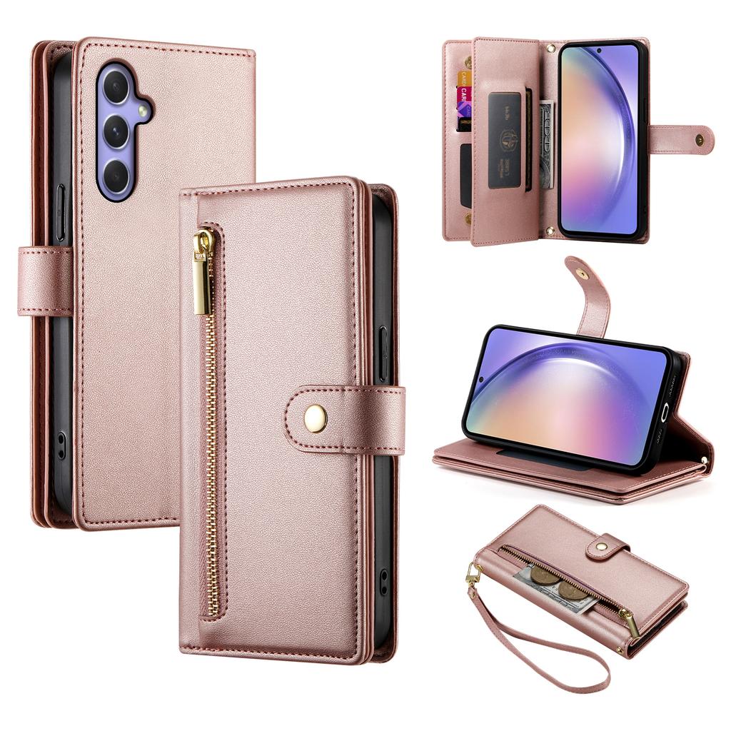 DF-011 For Samsung Galaxy A54 5G Case Zipper Phone Leather Cover with Shoulder Strap