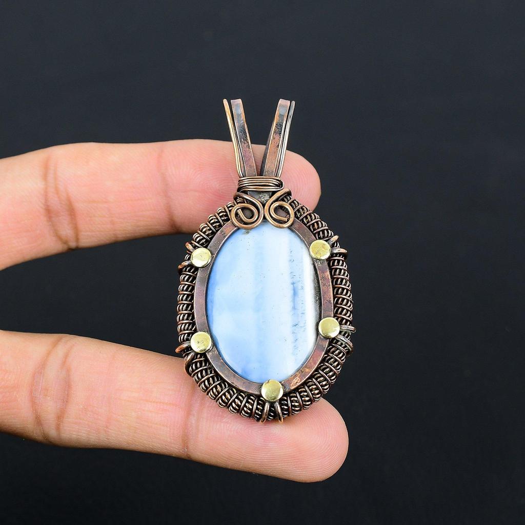 Owyhee Opal Gemstone Pure Copper Wire Wrapped Handmade Pendant Jewelry