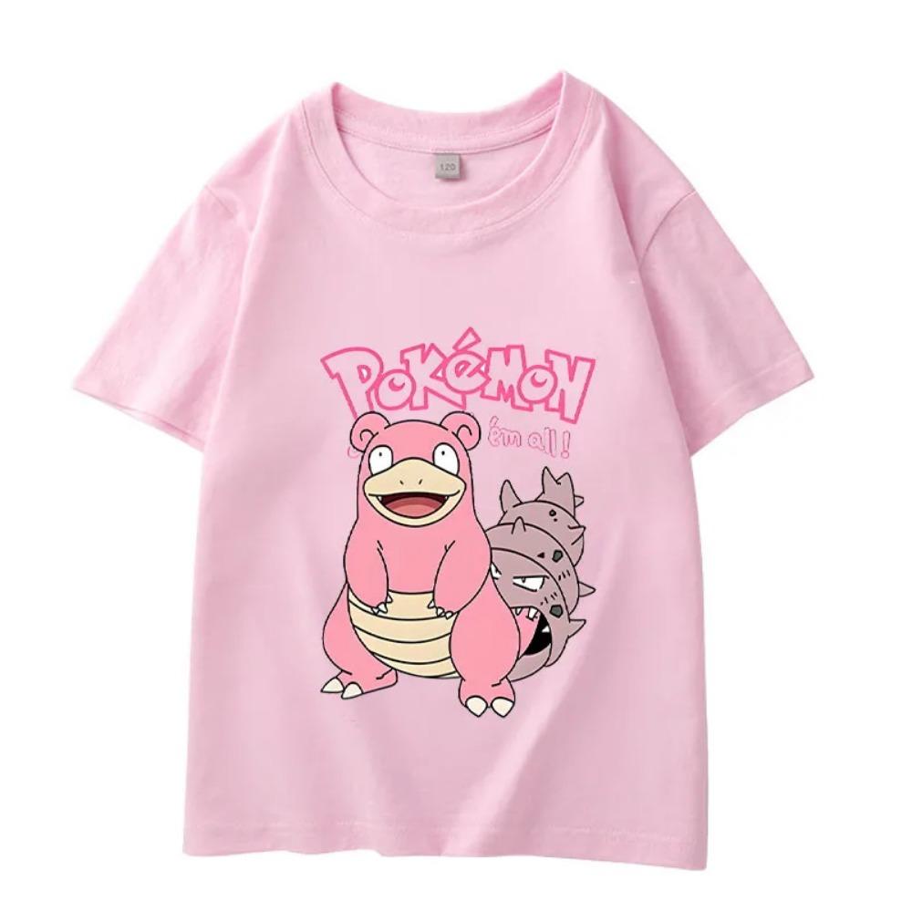 Summer children's playful Pikachu print short-sleeved casual T-shirt for boys and girls, comfortable and soft.