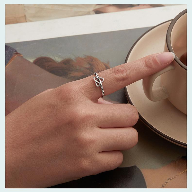 S925 Sterling Silver Vintage Celtic Knot Open Ring, Elegant Mysterious Pattern Sterling Silver Ring Jewelry