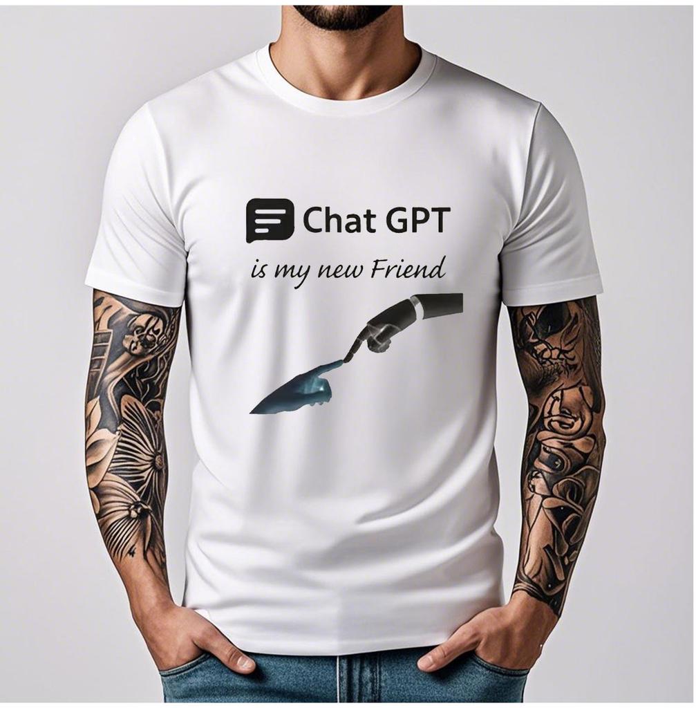 Футболка ChatGPT | Дружба Человека и Робота Гик Подарок Любителю Искусственного Интеллекта Футуристическая Технологичная Одежда AI Мужская Хлопковая Футболка