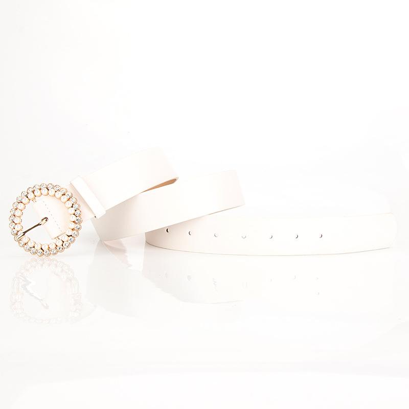 Элегантный и Модный Женский ПУ Ремень Жемчужная Сплавная Пряжка Интеллектуальный Атмосферный Цвет Многовариантный Декоративный Ремень для Платья