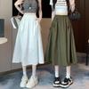 Working Skirt for Women In Summer, Small High-waisted Mid-length Drawstring A-line Umbrella Skirt