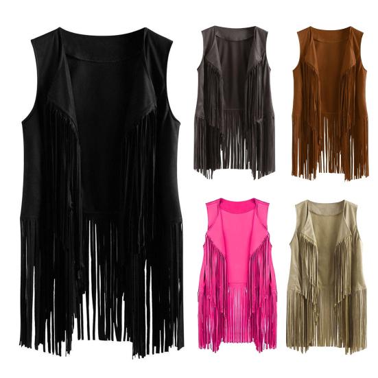 Женский жилет с бахромой, ретро безрукавка, ковбойский западный наряд, кардиган с кисточками с открытой передней частью, верхняя одежда