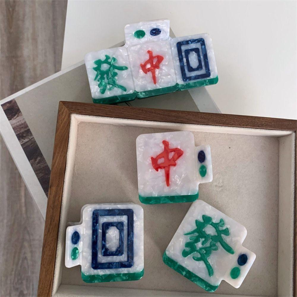 Заколка для волос из ацетата с рисунком, новая заколка для волос в китайском стиле в виде акулы, милая женская заколка для волос в виде маджонга