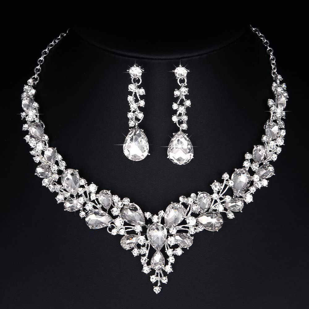 Leaf Branch Shape Necklace Ear Studs Set Wedding Jewelry Set Women Necklace Korean Style Earrings