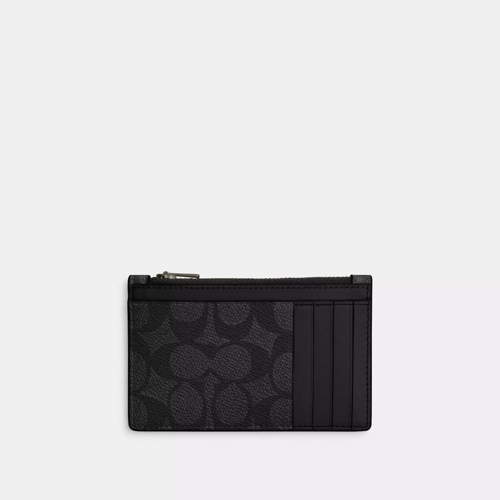 Coach Zip Card Case In Signature Gunmetal Charcoal Black