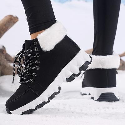 Модная и повседневная обувь средней высоты, бархатные хлопковые туфли, уличные теплые зимние ботинки, черные смешанные простые