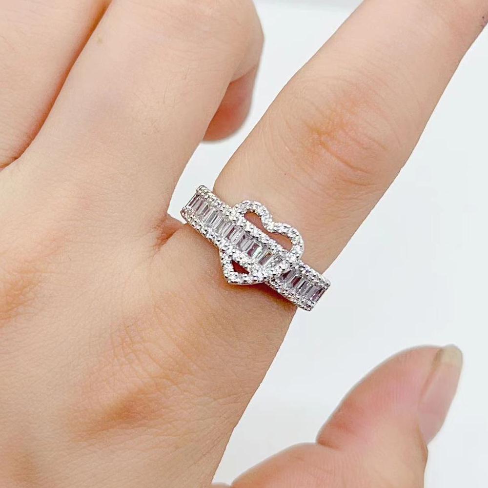 Корейское модное серебряное кольцо с сердечком и кубическим цирконием, элегантное женское регулируемое кольцо для вечеринки, ювелирные изделия, подарки