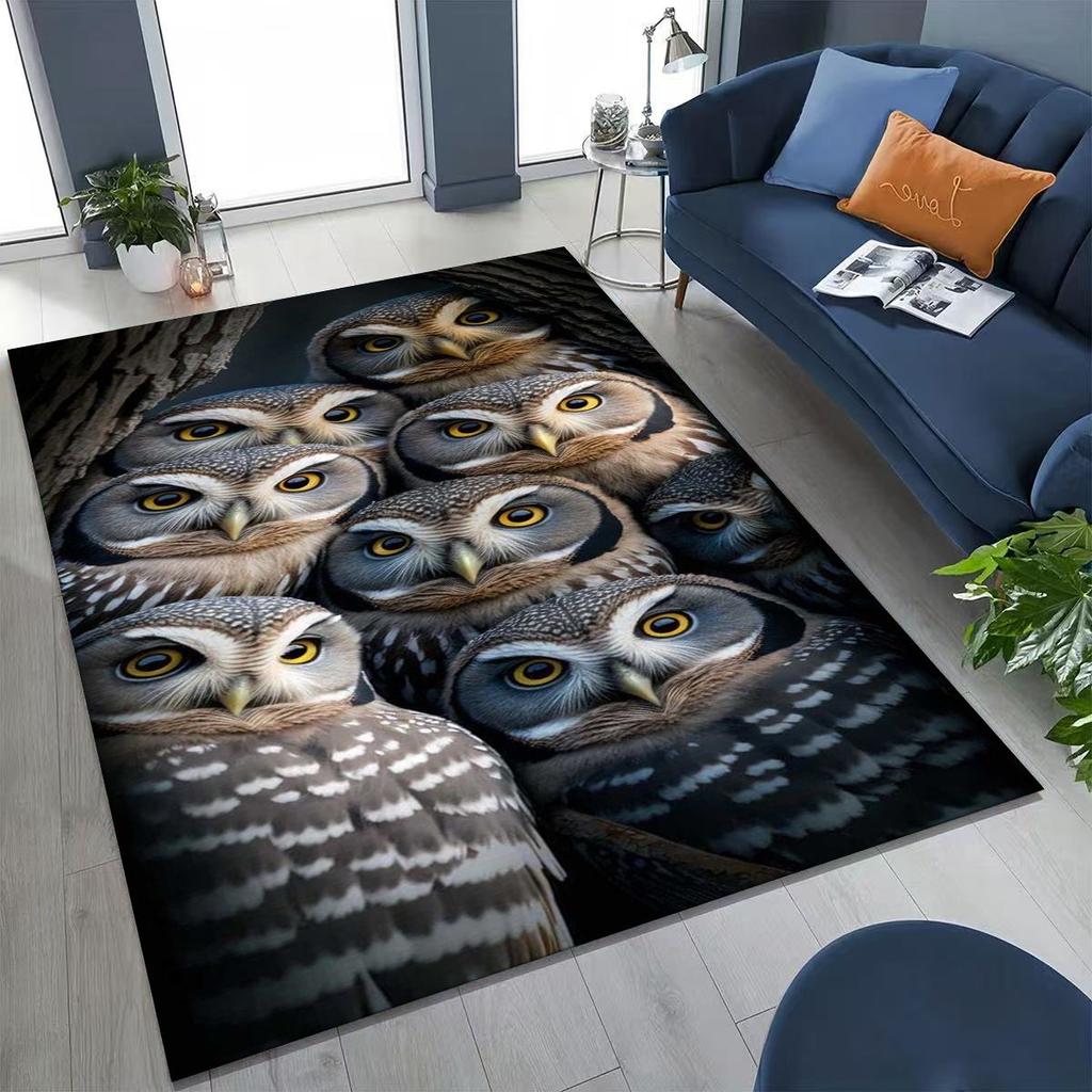 2026 New Mysterious Owl Colorful Cartoon Birds Rug for Bedroom Living Room Sofa Home Doormat Decor,Large Kid Non-slip Floor Mat