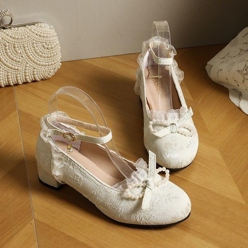 Обувь Обувь Туфли на высоком каблуке Лошадь Платье Ципао Ханфу Мэри Джейн Женская обувь Зеленые туфли на высоком каблуке