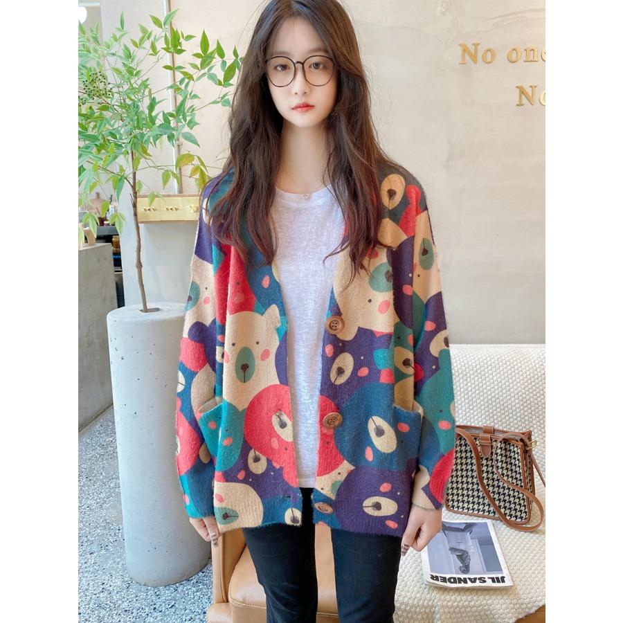 Новые осенние свитера больших размеров, кардиганы, большие размеры, женские узоры, цветочные мультяшные принты, свитера, вязаные свободные свитера