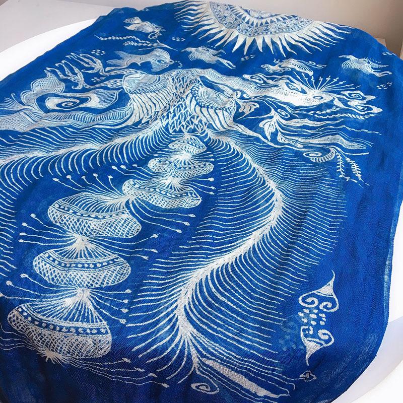 Direct Supply Imitation Batik Pure Linen Breathable Material Sunscreen Scarf Warm Printed Shawl Retro Silk Scarf