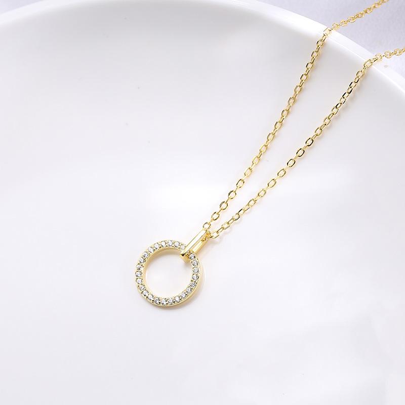 Fine Jewelry Necklaces 925 Sterling Silver Diamond Necklace Round Circle Zircon Pendant Gold Plated Necklace for Women