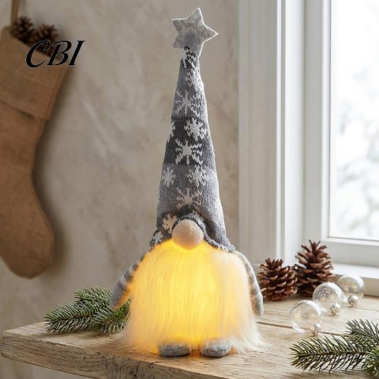 Durable Christmas Plush Doll Lighted Gnome Decoration, Small Swedish Doll, Winter Light Warm Holiday Ornament Up Elf for Xmas Party Home Office Table